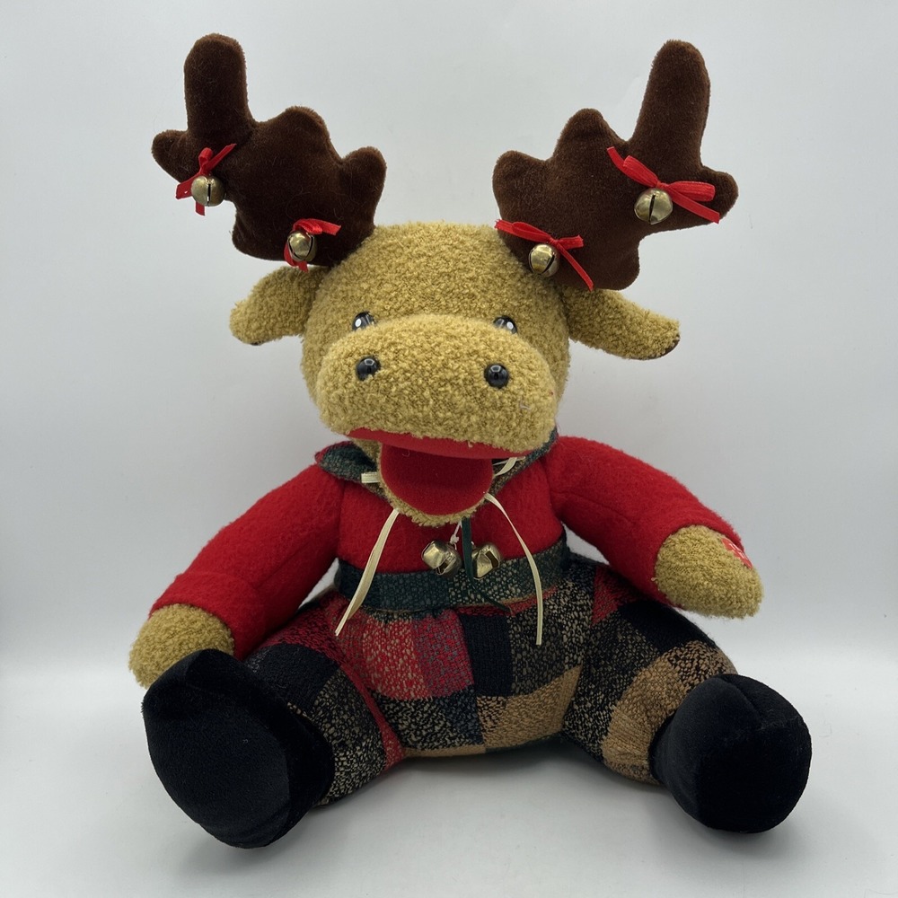 Sterling Inc Plush Reindeer Animated and Musical Rudolph Red‎ Nose Buffalo Plaid